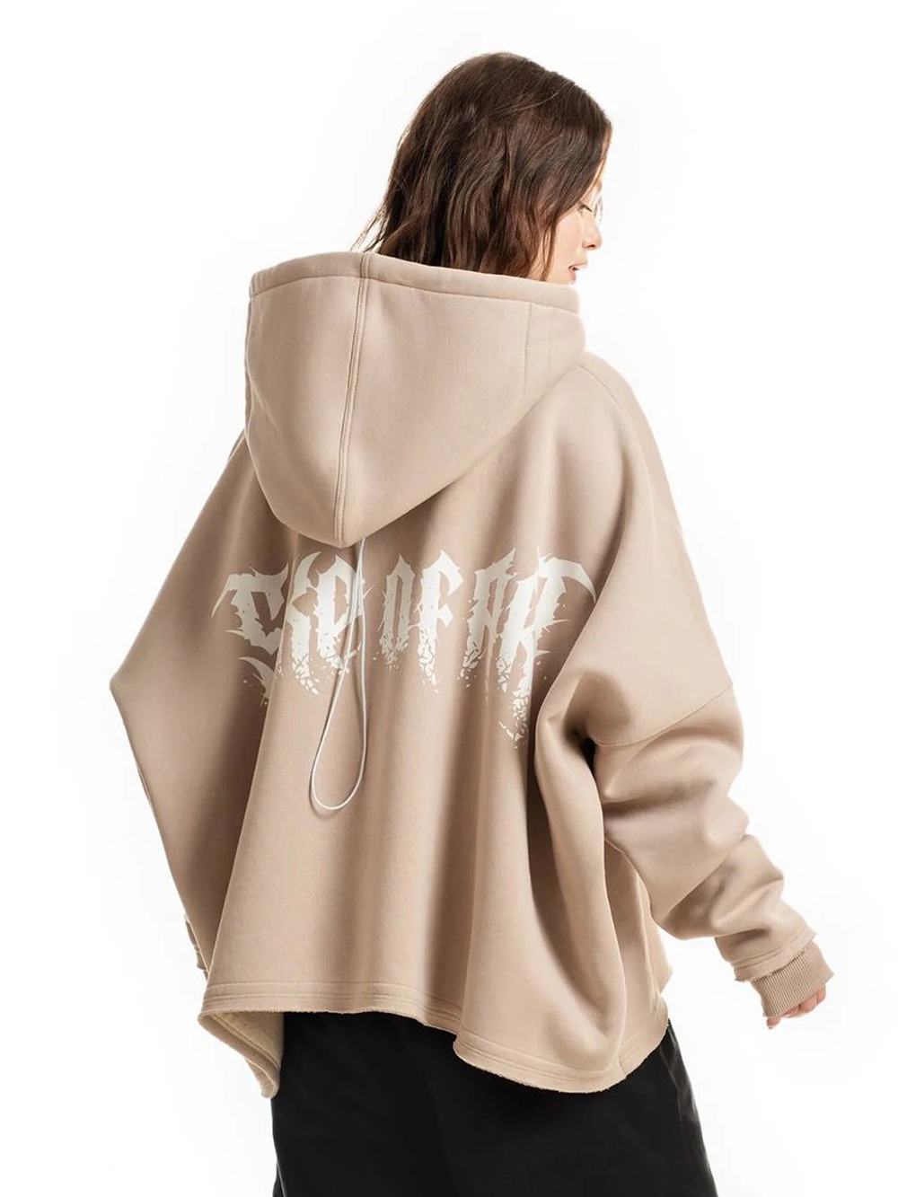 Relaxed Beige Oversized Graphic Hoodie for Women